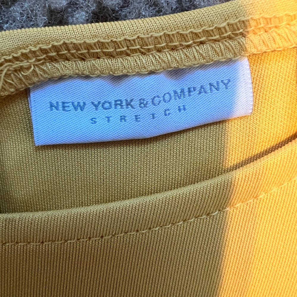 New York & Company Sleeveless Dress With Attached Belt, Back Slit, Yellow, XL - Picture 3 of 8